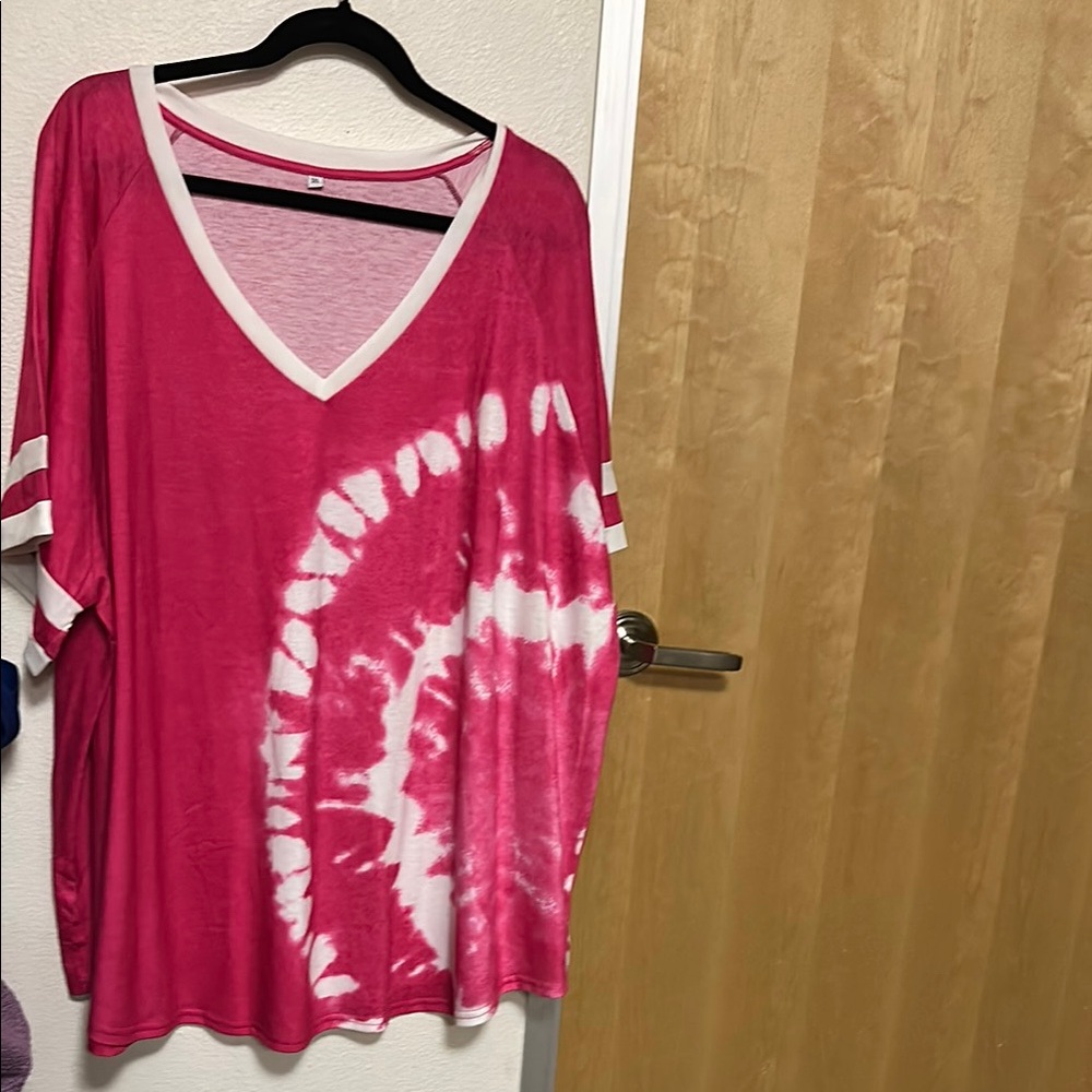 Pink Tie-Dye V-Neck Women's Top